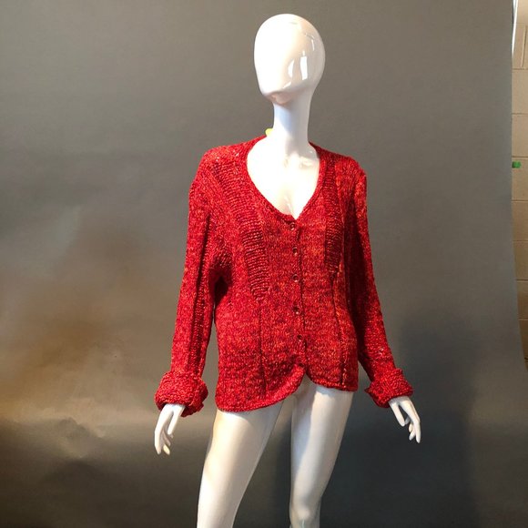 SALE! Red Cardigan Sweater Sz Lg ๐3 for $25! - Picture 2 of 4